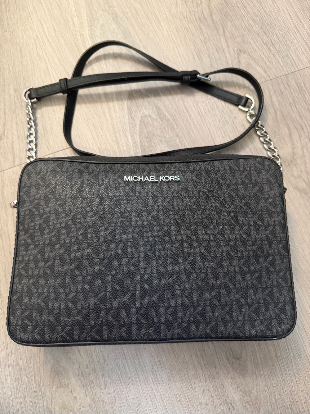Michael Kors Black MK Logo Messenger Bag with Chain Strap